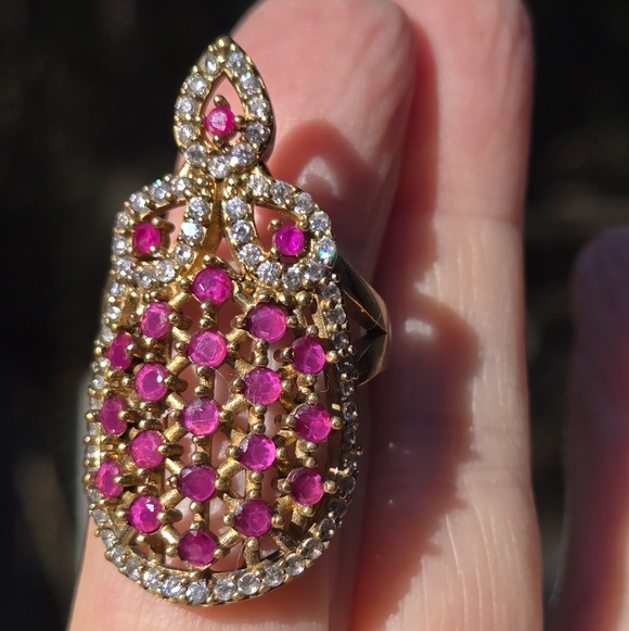Ruby & Topaz Sterling & Gold Turkush Style Cocktail Ring Sz8.5 - Picture 3 of 8